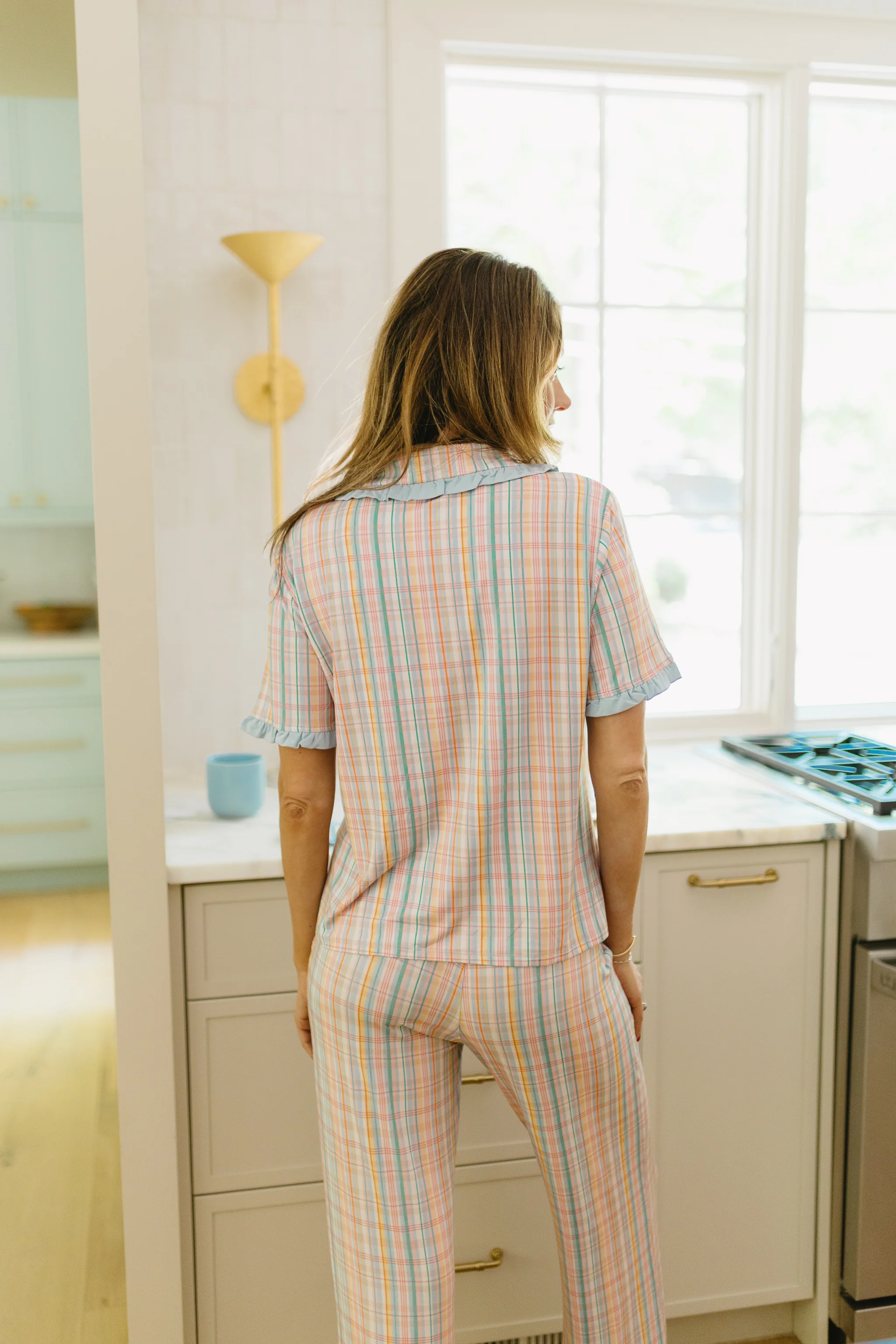 Summer Plaid Pajama Set - Top & Pants - Image 2