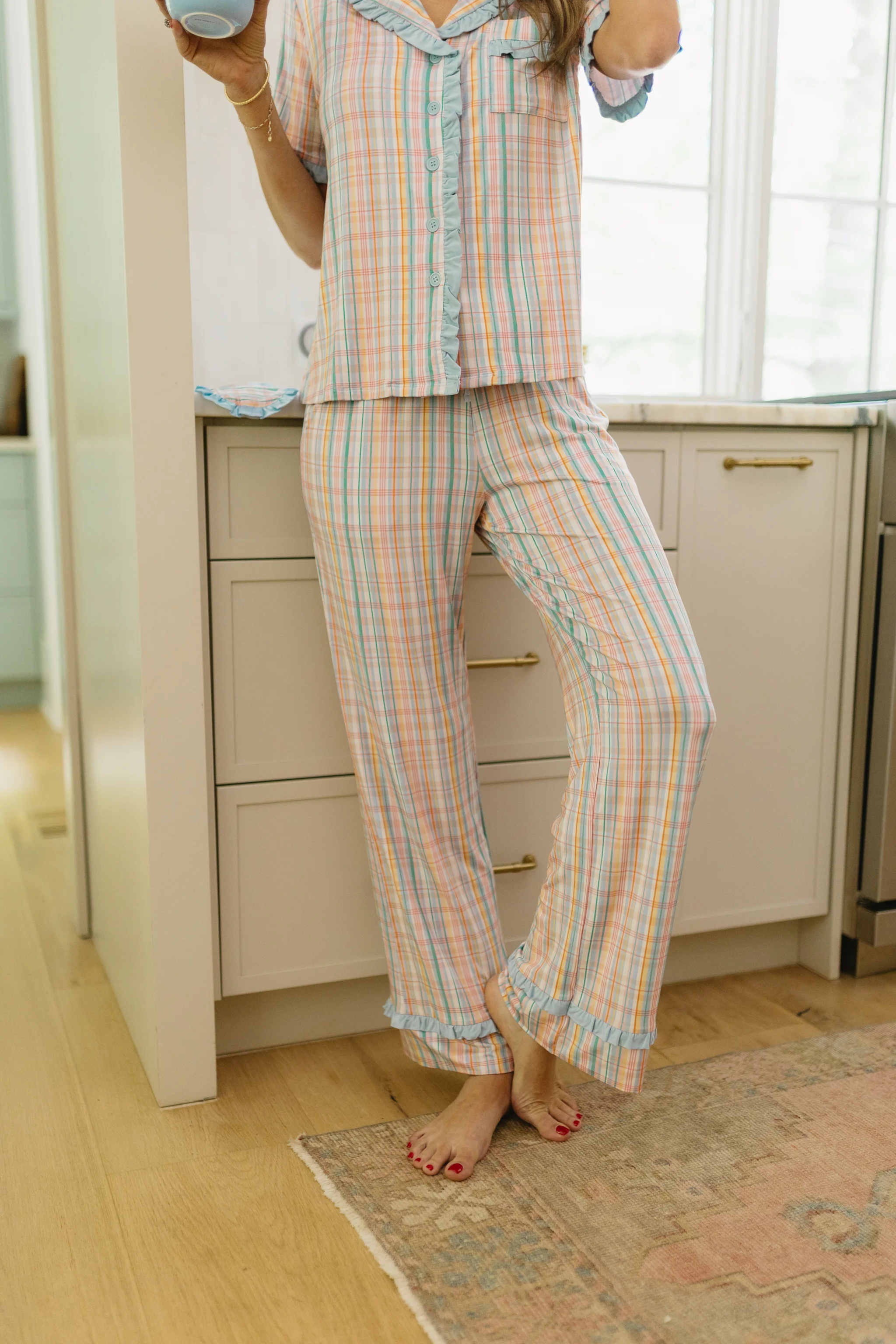 Summer Plaid Pajama Set - Top & Pants - Image 3