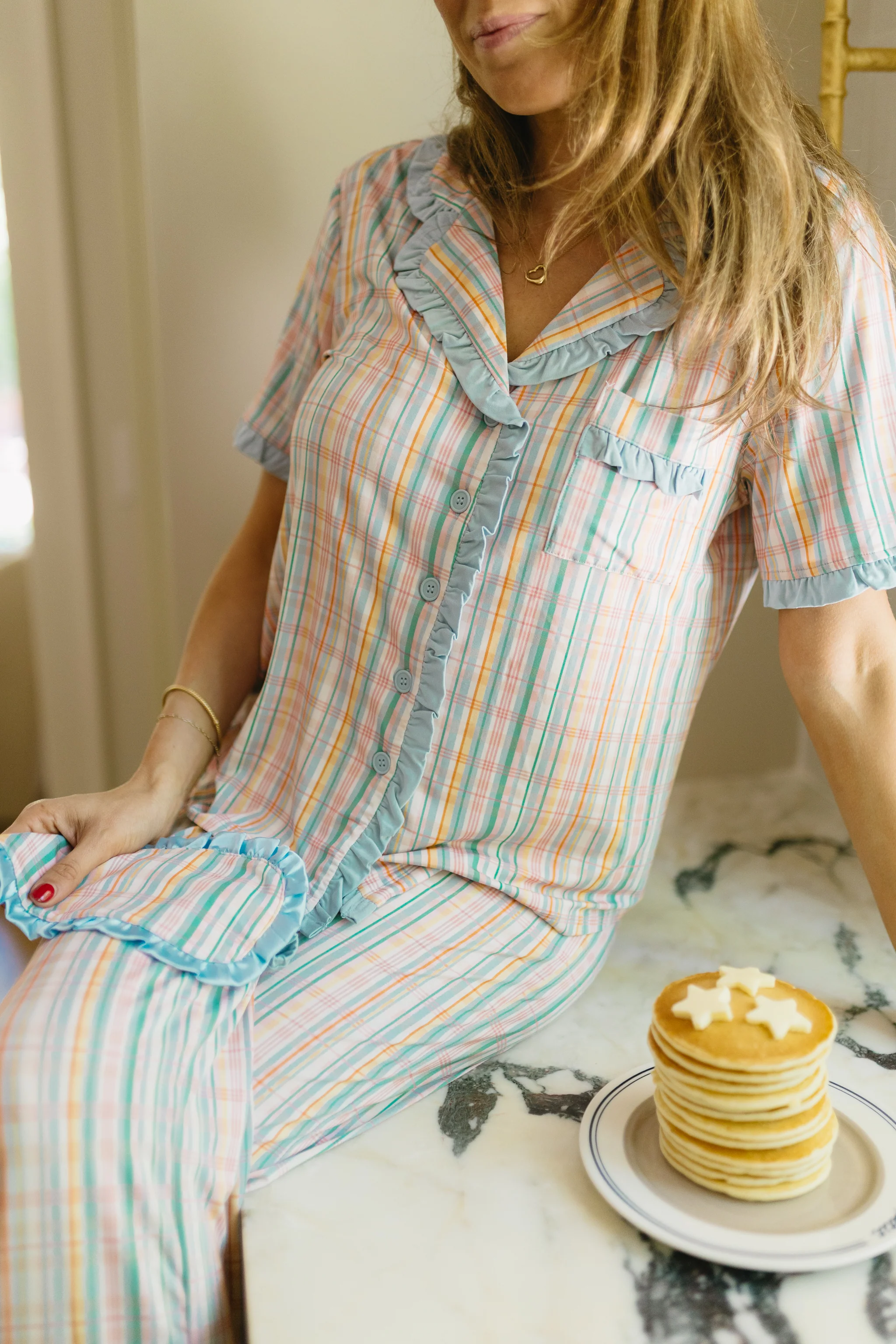 Summer Plaid Pajama Set - Top & Pants - Image 4