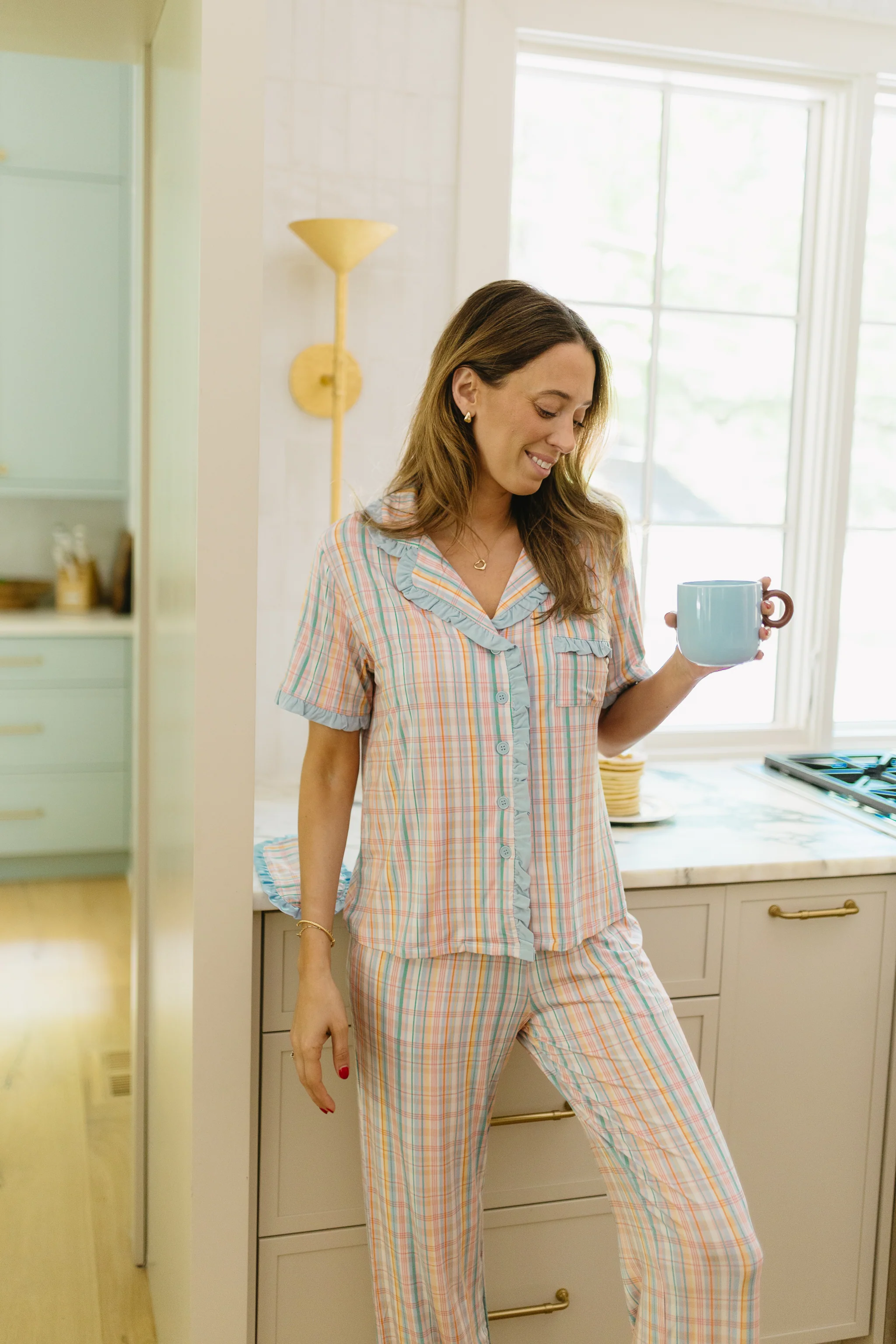 Summer Plaid Pajama Set - Top & Pants - Image 5