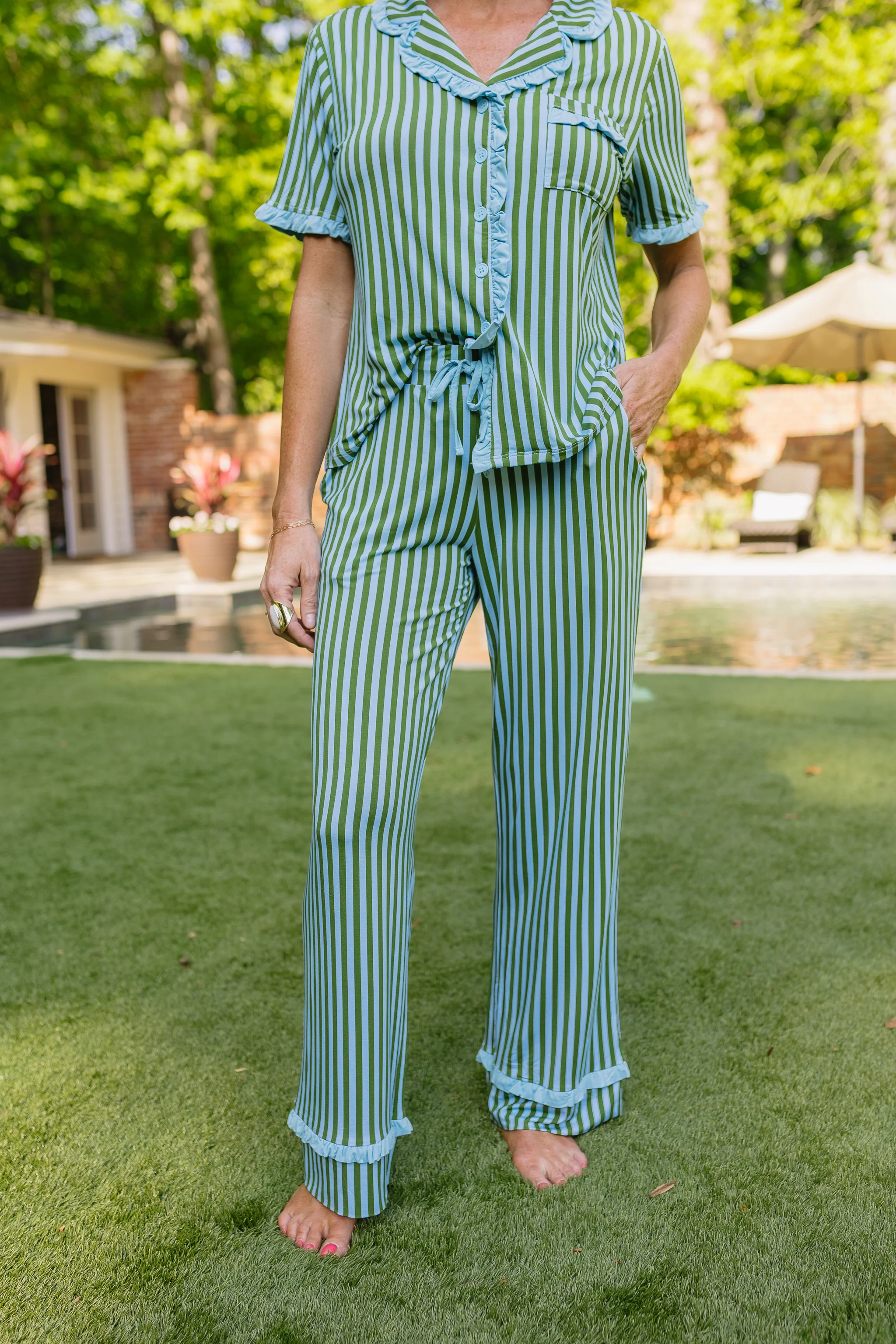 Summertime Stripes Adult Pajama Set - Top & Pants - Image 10