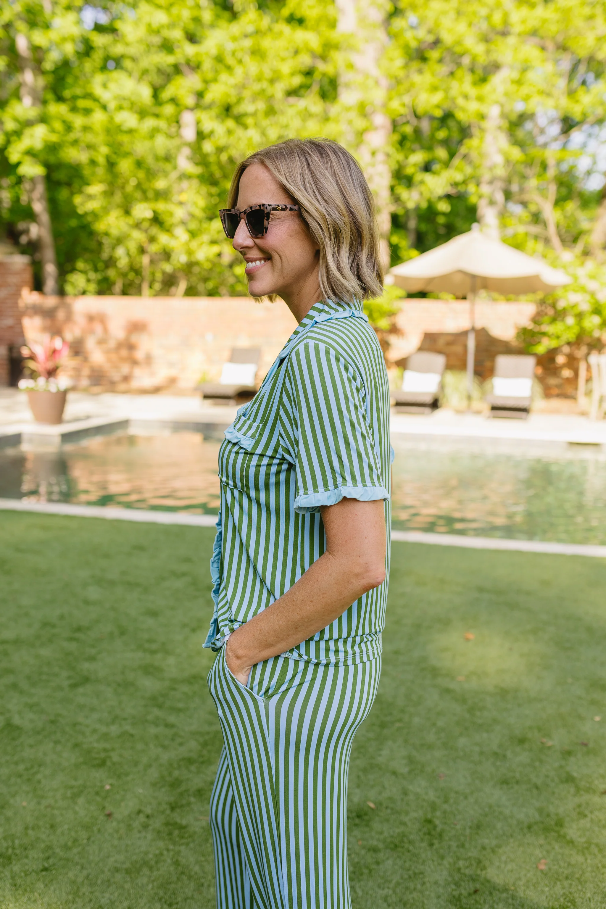 Summertime Stripes Adult Pajama Set - Top & Pants - Image 11